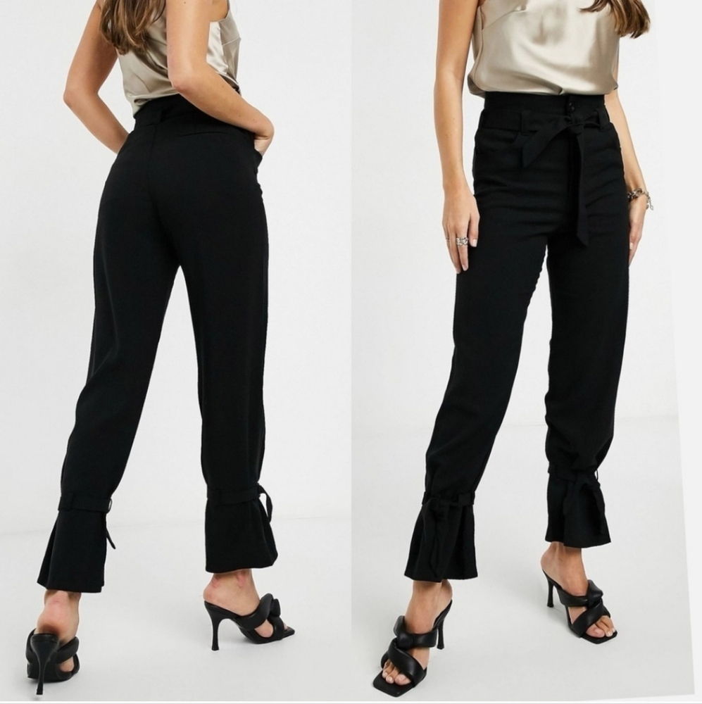& Other Stories belted high rise tie bottom wool blend pants Sz 8
